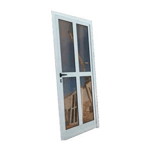 Puerta reticulada de aluminio con vidrio matizado carmelita