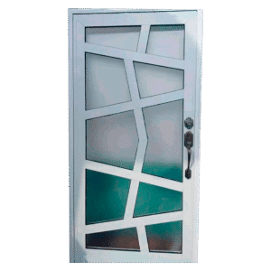 Puerta reticulada de aluminio con vidrio transparente