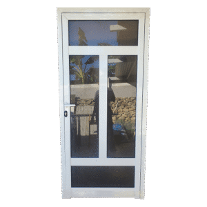 Puerta Reticulada de Aluminio con Vidrio Matizado Carmelita