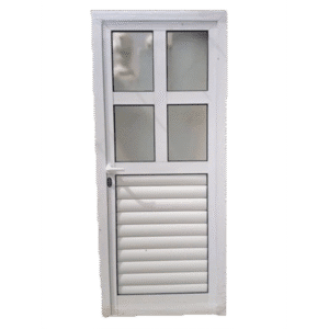 Puerta reticulada con vidrio blanco y chapa